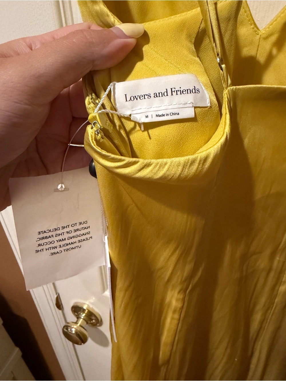 Yellow Satin V-Neck Dress - Picture 4 of 4